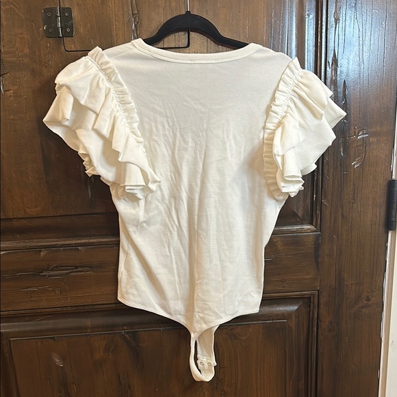 Express Cream Ruffled Tie Front Bodysuit - Picture 4 of 4